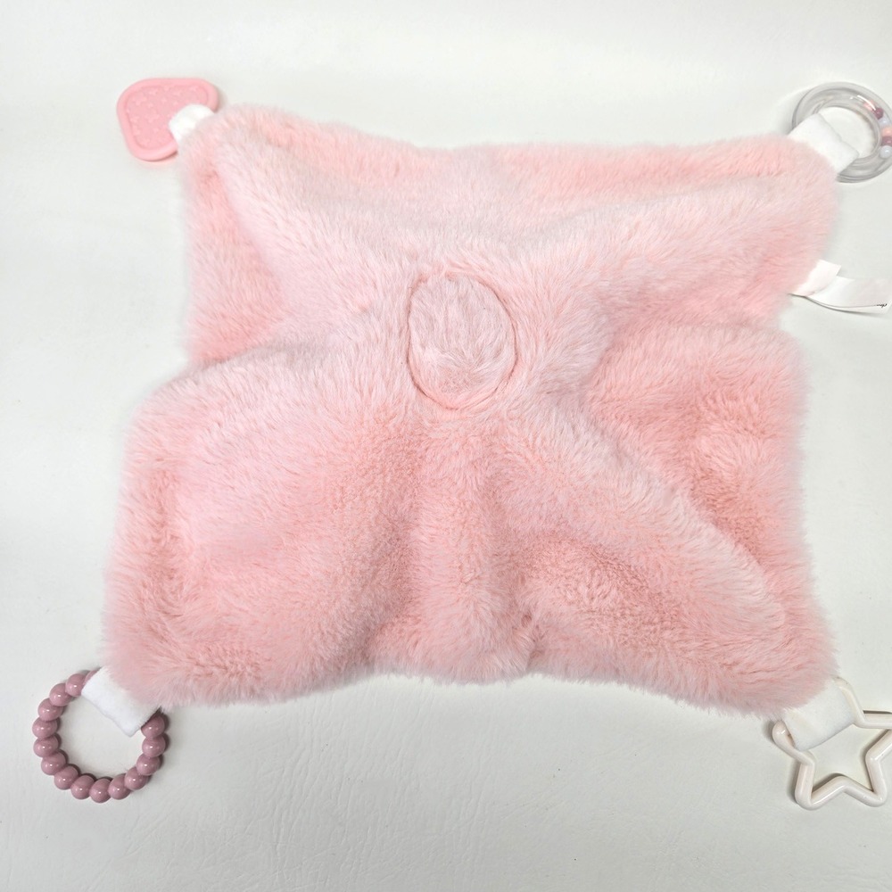Dreamgro White Bunny Baby Security Blanket Pink Floral Teether Rattle Lovey 12" - Picture 3 of 8
